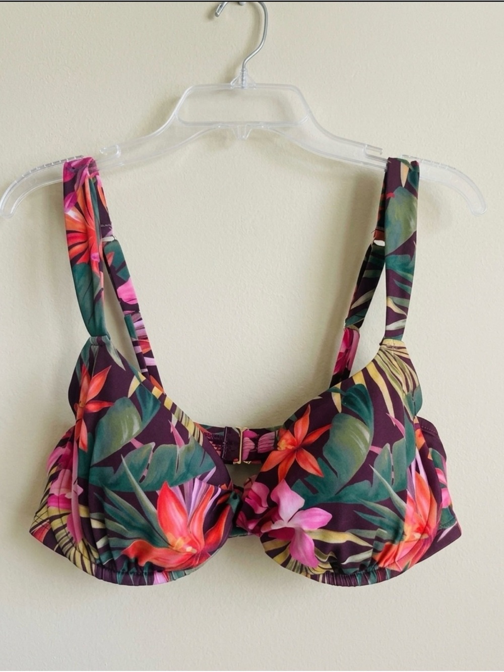 Shade & Shore Tropical Floral Underwire Bikini Top in Purple, Green & Pink